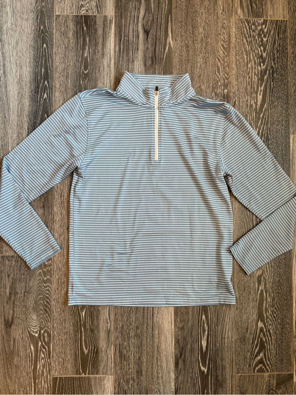Crewcuts Boys' Light Blue & White Striped Rashguard with Quarter-Zip
